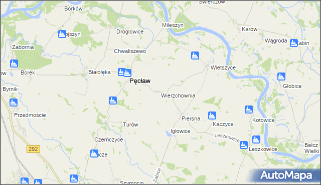 mapa Wierzchownia gmina Pęcław, Wierzchownia gmina Pęcław na mapie Targeo