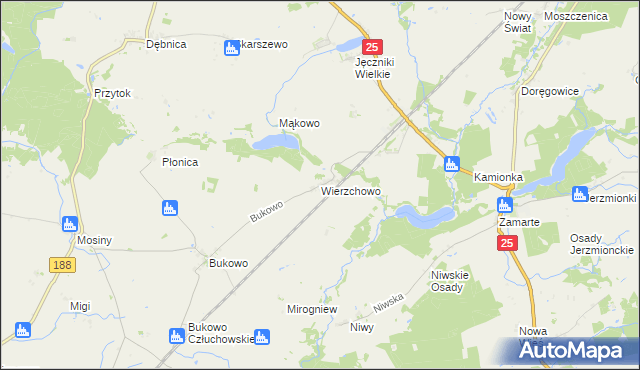 mapa Wierzchowo gmina Człuchów, Wierzchowo gmina Człuchów na mapie Targeo