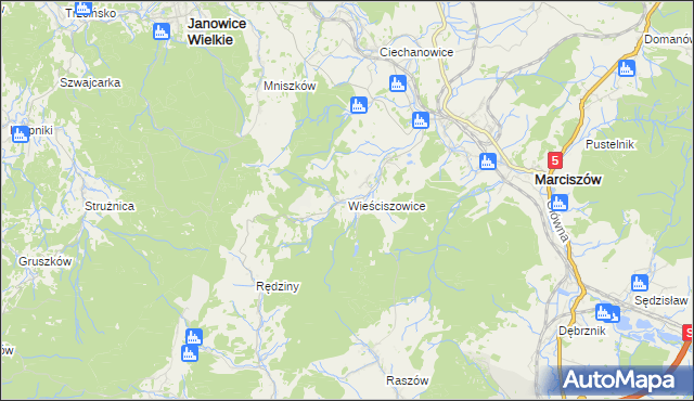 mapa Wieściszowice, Wieściszowice na mapie Targeo