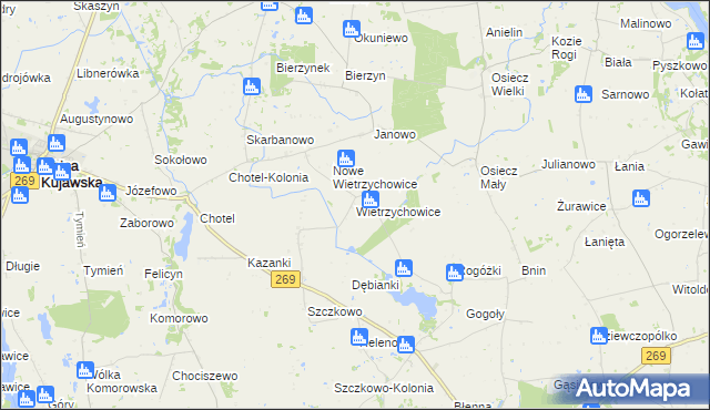 mapa Wietrzychowice gmina Izbica Kujawska, Wietrzychowice gmina Izbica Kujawska na mapie Targeo