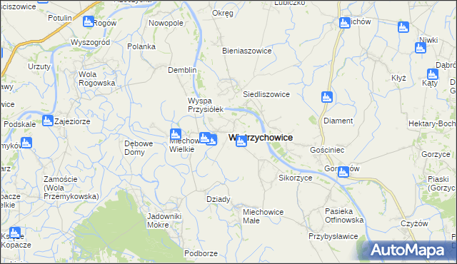 mapa Wietrzychowice powiat tarnowski, Wietrzychowice powiat tarnowski na mapie Targeo