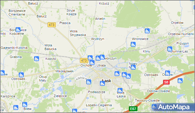 mapa Wiewiórczyn gmina Łask, Wiewiórczyn gmina Łask na mapie Targeo