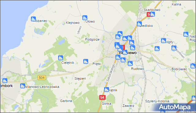 mapa Wikielec gmina Braniewo, Wikielec gmina Braniewo na mapie Targeo