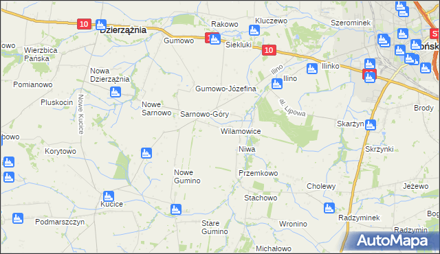 mapa Wilamowice gmina Dzierzążnia, Wilamowice gmina Dzierzążnia na mapie Targeo