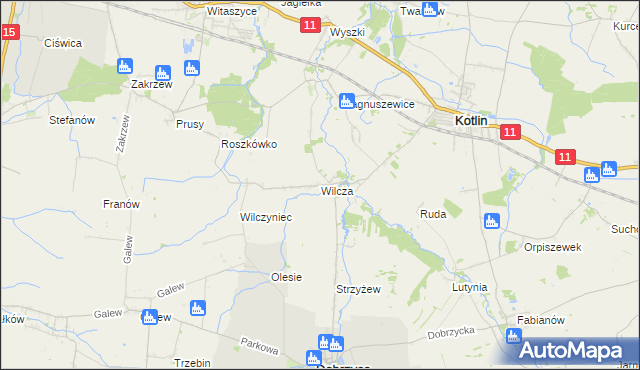 mapa Wilcza gmina Kotlin, Wilcza gmina Kotlin na mapie Targeo