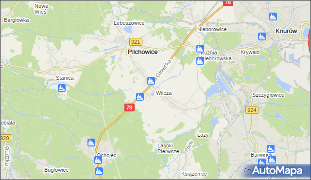 mapa Wilcza gmina Pilchowice, Wilcza gmina Pilchowice na mapie Targeo