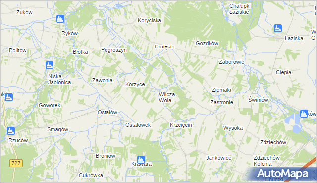 mapa Wilcza Wola gmina Szydłowiec, Wilcza Wola gmina Szydłowiec na mapie Targeo