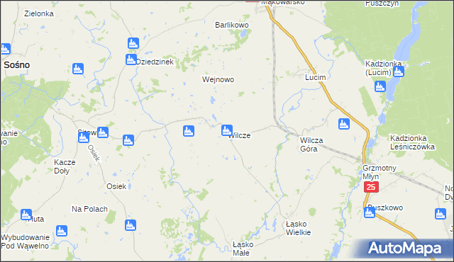 mapa Wilcze gmina Koronowo, Wilcze gmina Koronowo na mapie Targeo