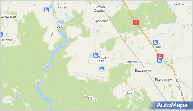 mapa Wilcze Laski, Wilcze Laski na mapie Targeo