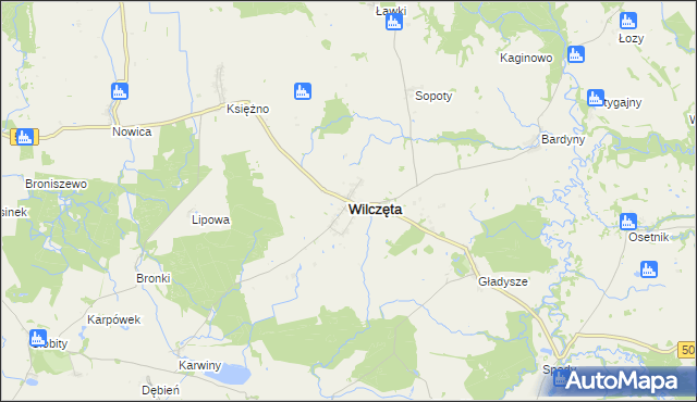 mapa Wilczęta, Wilczęta na mapie Targeo