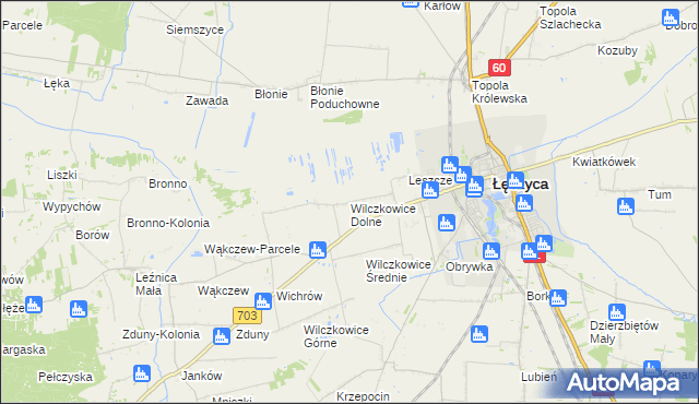 mapa Wilczkowice Dolne gmina Łęczyca, Wilczkowice Dolne gmina Łęczyca na mapie Targeo