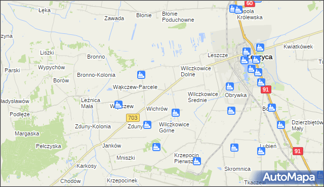 mapa Wilczkowice nad Szosą, Wilczkowice nad Szosą na mapie Targeo