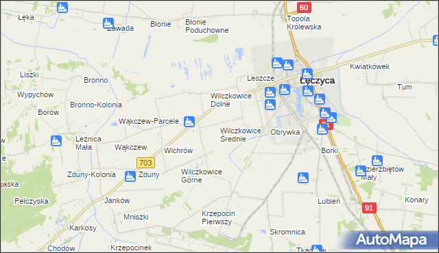 mapa Wilczkowice Średnie, Wilczkowice Średnie na mapie Targeo