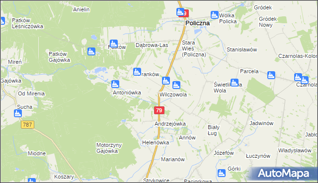 mapa Wilczowola gmina Policzna, Wilczowola gmina Policzna na mapie Targeo