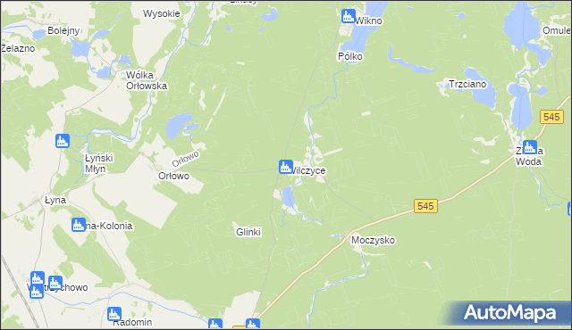 mapa Wilczyce gmina Nidzica, Wilczyce gmina Nidzica na mapie Targeo