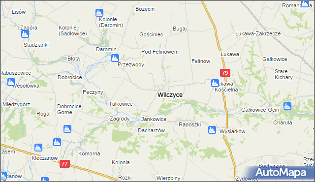 mapa Wilczyce powiat sandomierski, Wilczyce powiat sandomierski na mapie Targeo