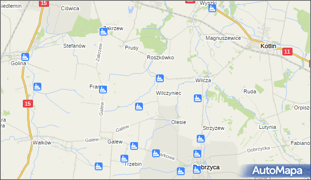 mapa Wilczyniec gmina Jarocin, Wilczyniec gmina Jarocin na mapie Targeo
