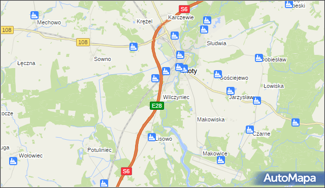 mapa Wilczyniec gmina Płoty, Wilczyniec gmina Płoty na mapie Targeo