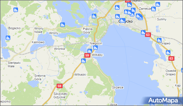 mapa Wilkasy gmina Giżycko, Wilkasy gmina Giżycko na mapie Targeo