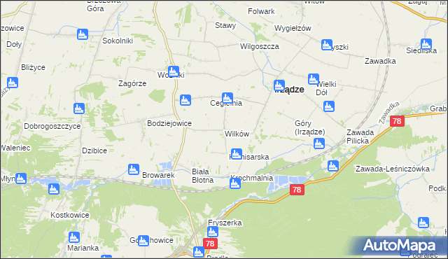 mapa Wilków gmina Irządze, Wilków gmina Irządze na mapie Targeo
