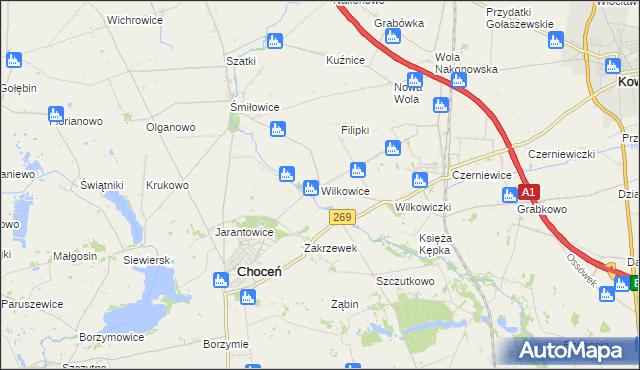 mapa Wilkowice gmina Choceń, Wilkowice gmina Choceń na mapie Targeo