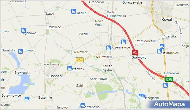 mapa Wilkowiczki gmina Choceń, Wilkowiczki gmina Choceń na mapie Targeo