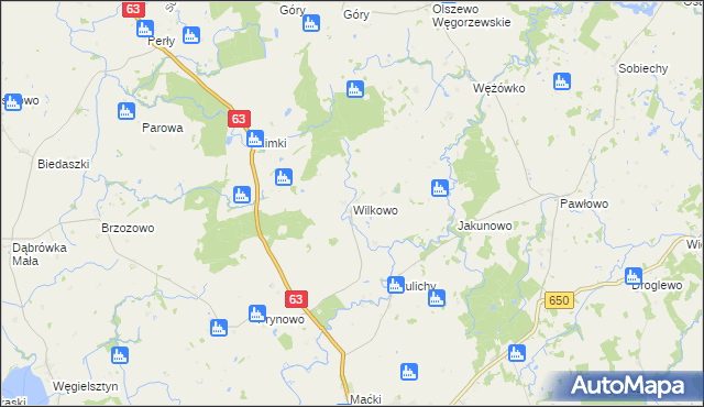 mapa Wilkowo gmina Węgorzewo, Wilkowo gmina Węgorzewo na mapie Targeo