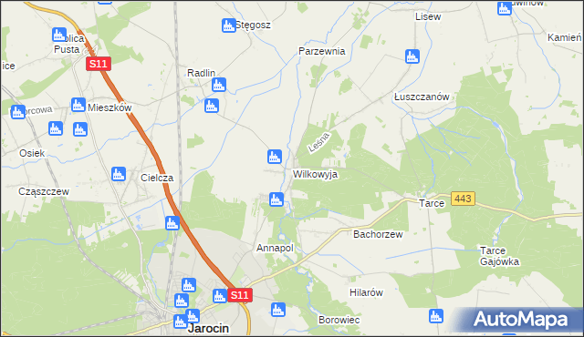 mapa Wilkowyja gmina Jarocin, Wilkowyja gmina Jarocin na mapie Targeo