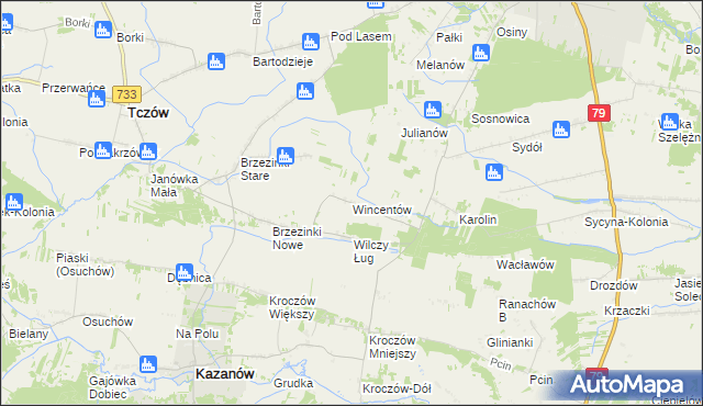 mapa Wincentów gmina Tczów, Wincentów gmina Tczów na mapie Targeo