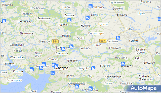 mapa Winiary gmina Gdów, Winiary gmina Gdów na mapie Targeo