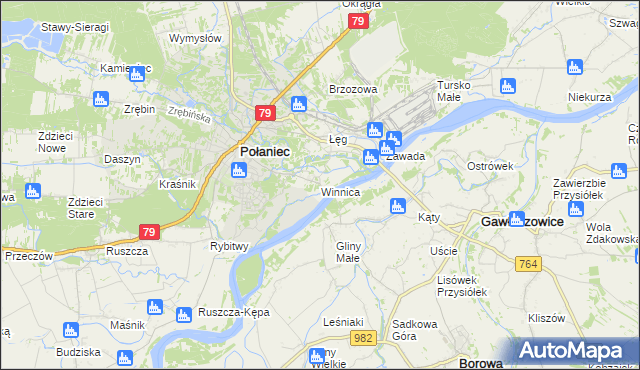 mapa Winnica gmina Połaniec, Winnica gmina Połaniec na mapie Targeo