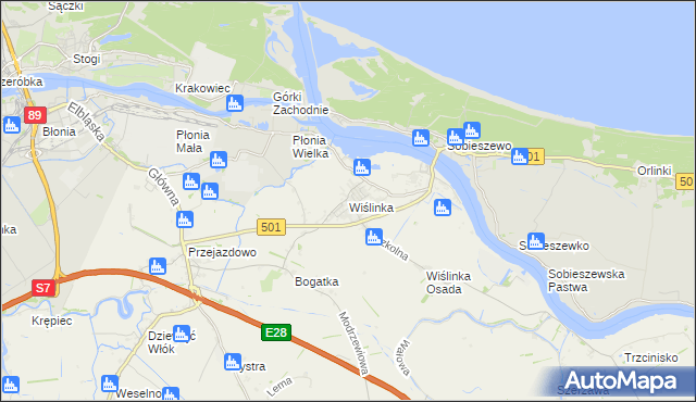 mapa Wiślinka, Wiślinka na mapie Targeo