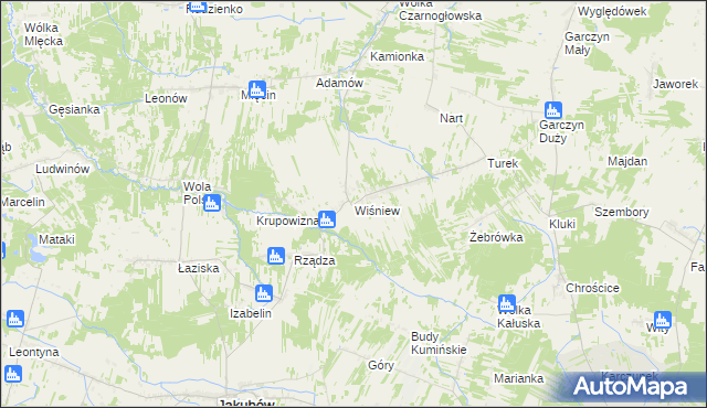 mapa Wiśniew gmina Jakubów, Wiśniew gmina Jakubów na mapie Targeo