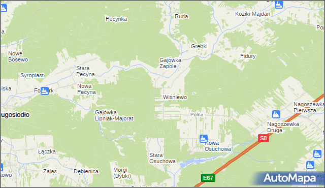 mapa Wiśniewo gmina Ostrów Mazowiecka, Wiśniewo gmina Ostrów Mazowiecka na mapie Targeo