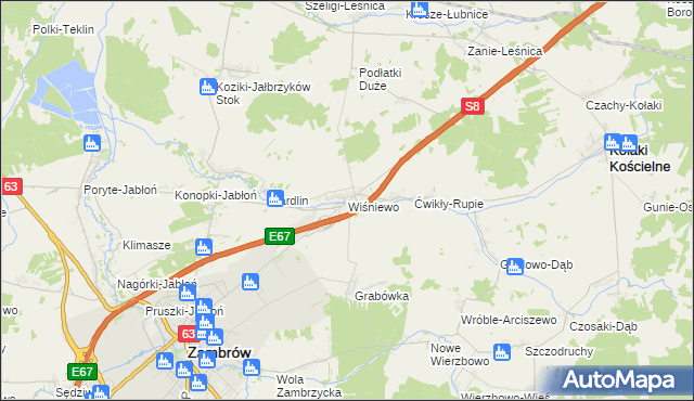 mapa Wiśniewo gmina Zambrów, Wiśniewo gmina Zambrów na mapie Targeo