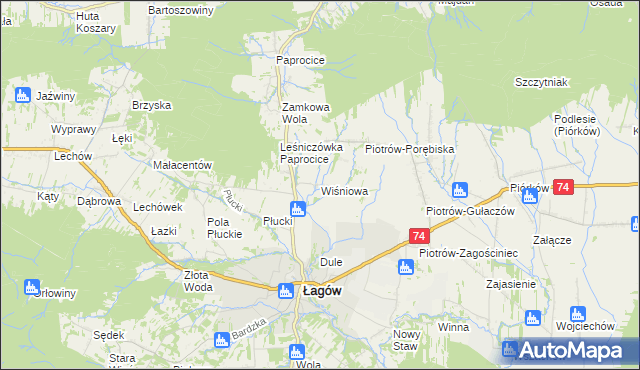 mapa Wiśniowa gmina Łagów, Wiśniowa gmina Łagów na mapie Targeo