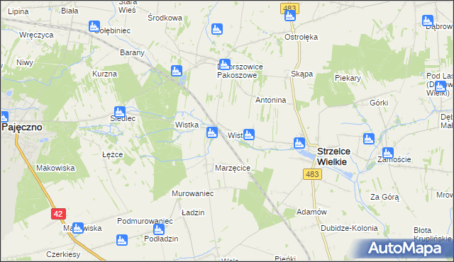mapa Wistka gmina Strzelce Wielkie, Wistka gmina Strzelce Wielkie na mapie Targeo
