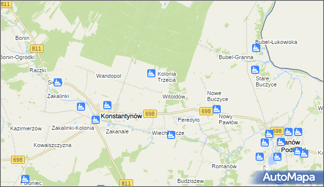 mapa Witoldów gmina Konstantynów, Witoldów gmina Konstantynów na mapie Targeo
