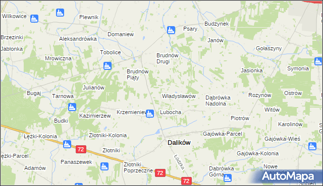 mapa Władysławów gmina Dalików, Władysławów gmina Dalików na mapie Targeo