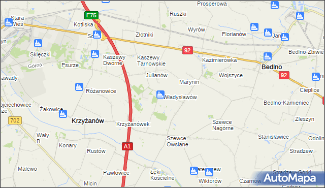 mapa Władysławów gmina Krzyżanów, Władysławów gmina Krzyżanów na mapie Targeo