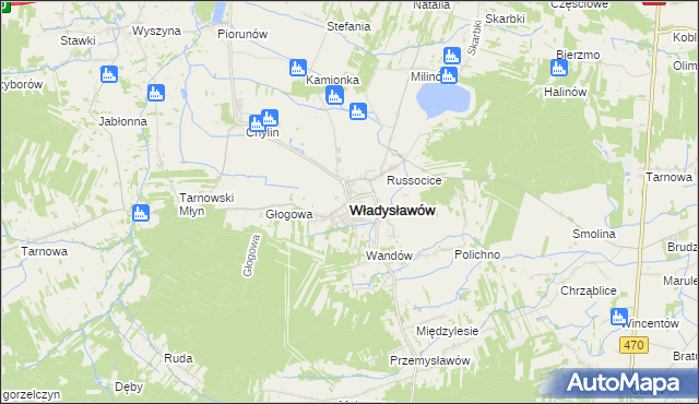 mapa Władysławów powiat turecki, Władysławów powiat turecki na mapie Targeo