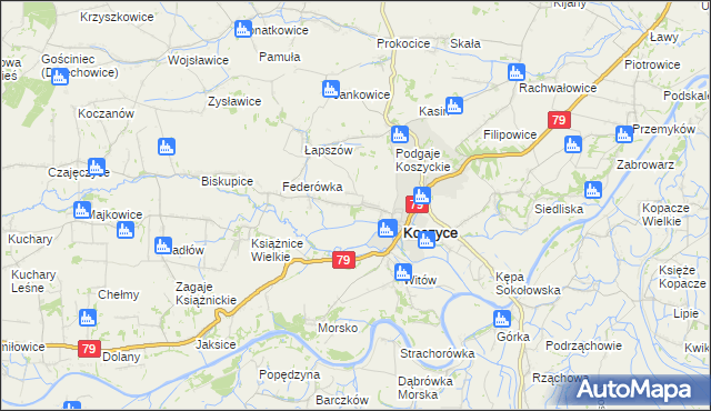 mapa Włostowice gmina Koszyce, Włostowice gmina Koszyce na mapie Targeo