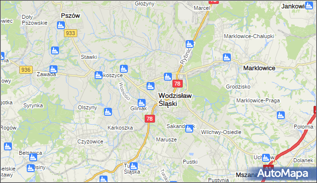mapa Wodzisławia Śląskiego, Wodzisław Śląski na mapie Targeo