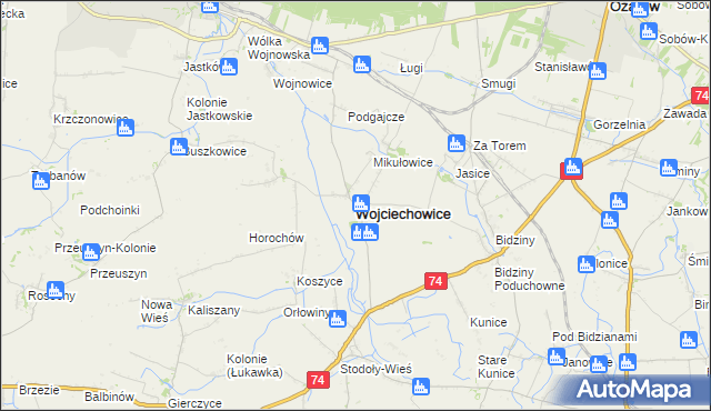 mapa Wojciechowice powiat opatowski, Wojciechowice powiat opatowski na mapie Targeo