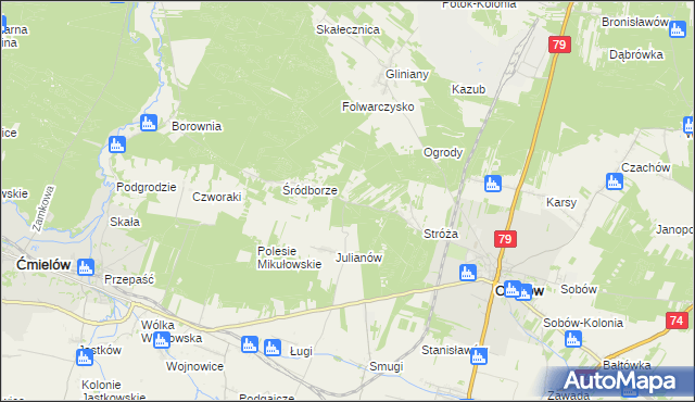 mapa Wojciechówka gmina Ożarów, Wojciechówka gmina Ożarów na mapie Targeo