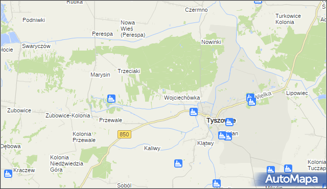 mapa Wojciechówka gmina Tyszowce, Wojciechówka gmina Tyszowce na mapie Targeo