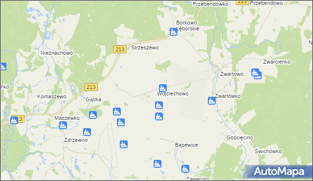 mapa Wojciechowo gmina Wicko, Wojciechowo gmina Wicko na mapie Targeo