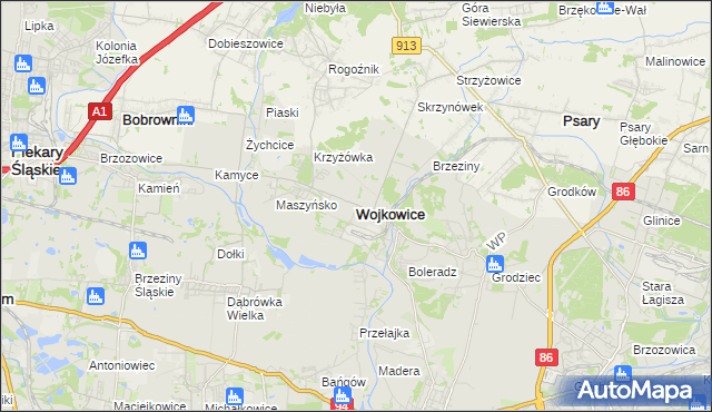 mapa Wojkowice powiat będziński, Wojkowice powiat będziński na mapie Targeo