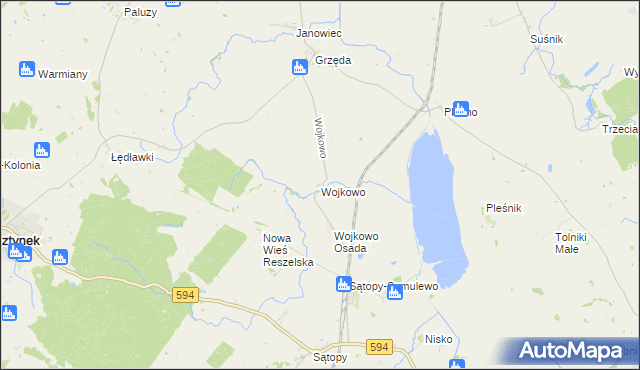 mapa Wojkowo gmina Bisztynek, Wojkowo gmina Bisztynek na mapie Targeo