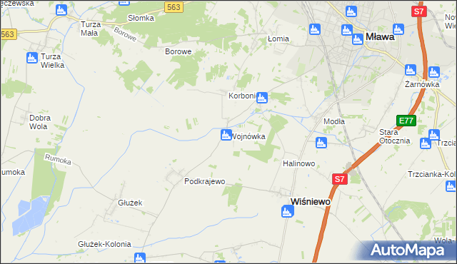 mapa Wojnówka gmina Wiśniewo, Wojnówka gmina Wiśniewo na mapie Targeo